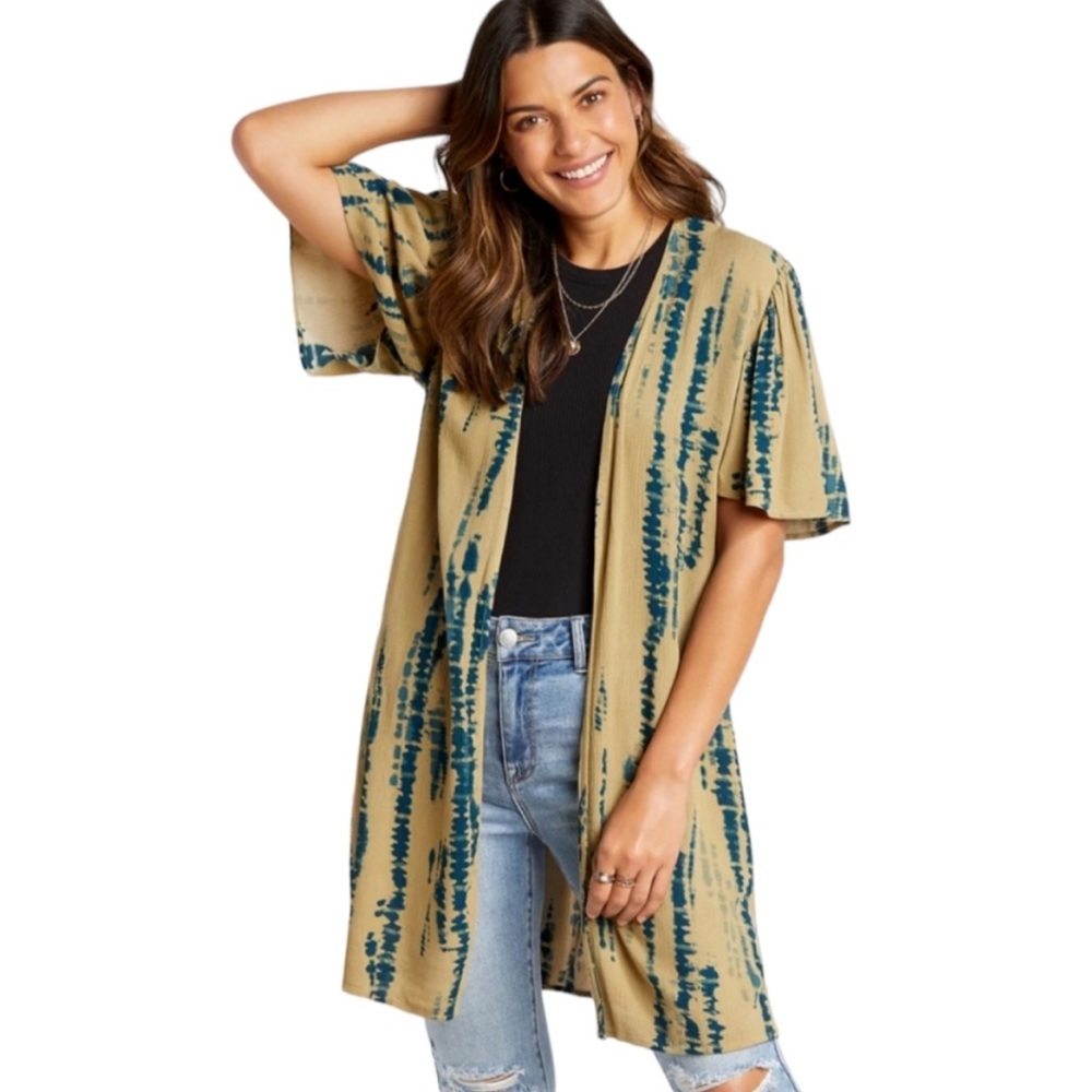 Maurices Tie Dye Flutter Sleeve Open Kimono, NWT